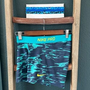 Blue and Yellow Nike Pro Dri Fit Women’s Spandex Shorts And Headbands Size M